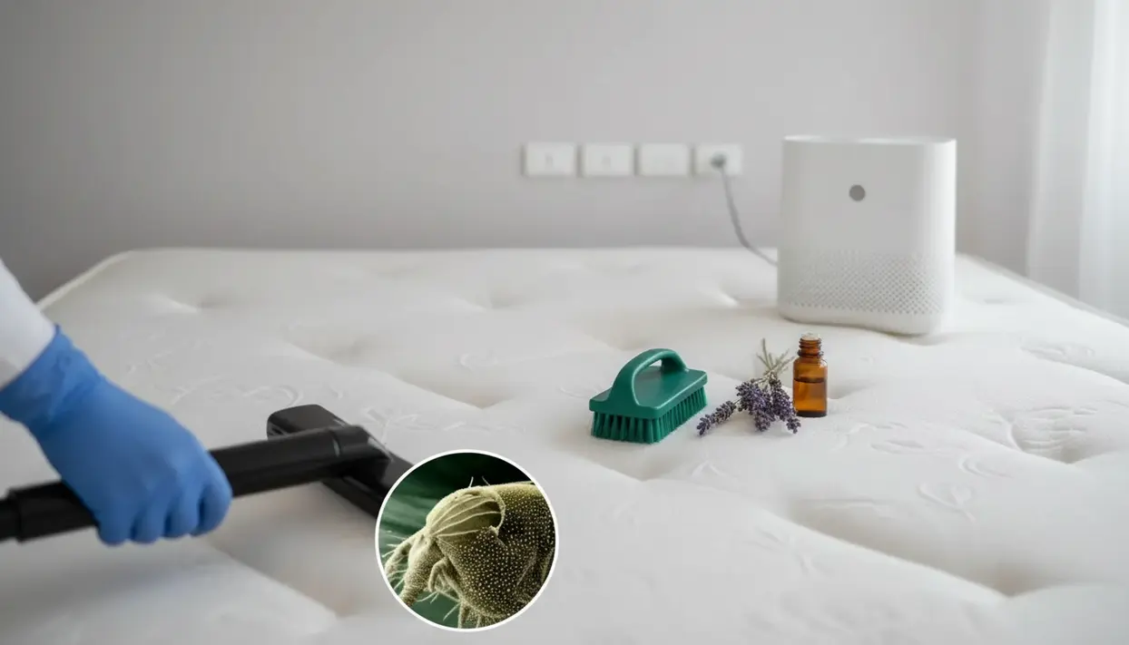 Pulizia materasso con rimedi naturali come olio essenziale e lavanda contro gli acari della polvere